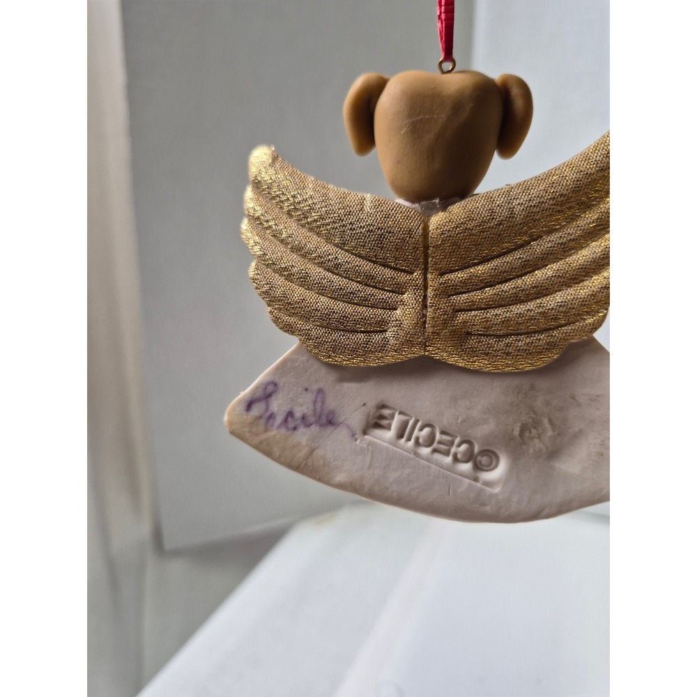 Cecile Signed Polymer Clay Angel Dog Ornament Gold Wings Yellow Lab Puppy - Picture 8 of 8